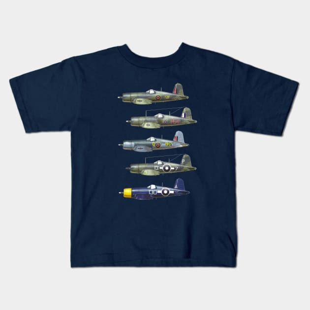 Vought F4U Corsair WWII Fighter plane Kids T-Shirt by Jose Luiz Filho